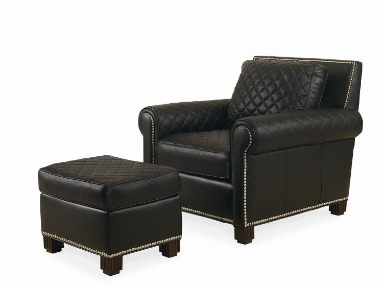Plr 57co Black Leather Chair With Ottoman
