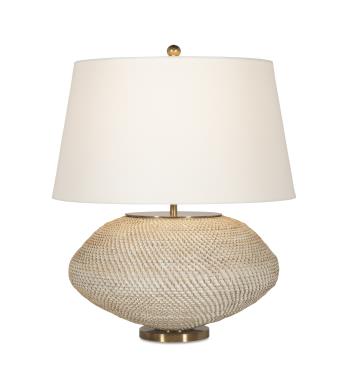 Kazan Table Lamp - Large - Plaster White Rattan/Linen Shade
