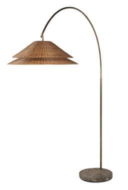 Halo Double 30" Shallow Shade Arc Floor Lamp - Soft Brass/Woven