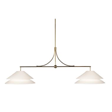 Halo Two Arm Bar Pendant 18" Shallow - Soft Brass/Linen Shade
